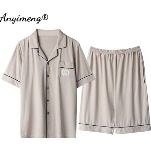 Modal Man Pajamas High Quality Home Suits Summer Cool Viscose Cotton Modal Homewear Big Size 3xl 4xl Fathers Fashion Pijamas