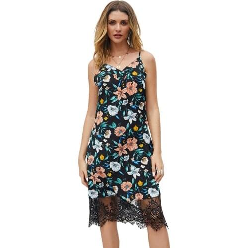 Dresses Woman Summer 2021 Sexy Dress Summer V-Neck Floral Adjustable Spaghetti Straps Sleeveless Sexy Backless Dress