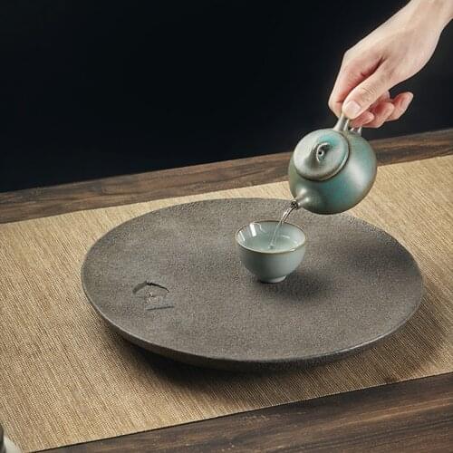 Round Stone Tea-tray Natural Volcanic Rock Plate Puer Tea Kung Fu Tea Set Room Home Decoration Table Accessories Office Decor