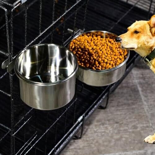 Stainless Steel Pet Hanging Bowl Can Hang Stationary Dog Cage Bowls Durable Small Large Dogs Feeder Water Food Bowl Pet Supplies