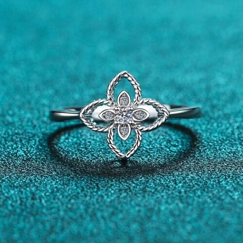 Passed Diamond Perfect Test Moissanite 925 Sterling Silver Ring Hollow Leaves Lovely Small Diamond Ring Birthday Party Gift