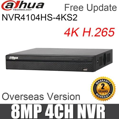 Dahua 4ch nvr NVR4104HS-4KS2 H.265 8MP Resolution 4 channels network recorder without poe replace NVR2104HS-p-4ks2 with logo