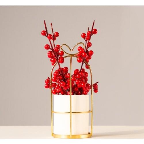 Wedding Gifts Simulation Holly Red Berry Flower Ceramic Vase Coffee Table Accessories Crafts Home room Desktop Furnishing Decor
