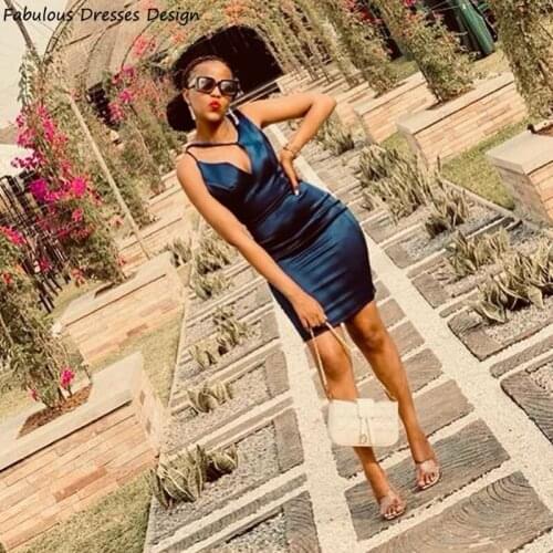 Navy Blue Mini Short Prom Dresses For Black Girls Mermaid 2021 Evening Dress Party Gown V-neck Backless Robe De Soiree