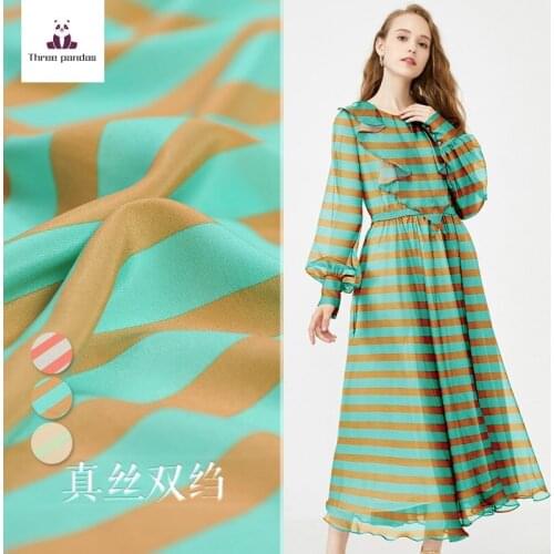 Striped printed natural silk fabric 16 mm silk double crepe fabric meter draped shirt dress fabric wholesale silk cloth