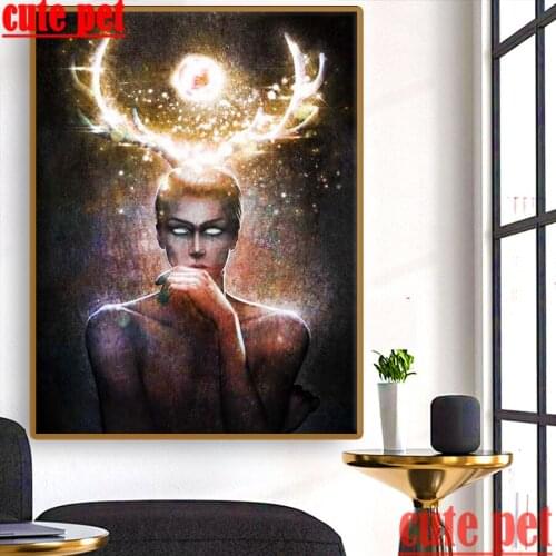 Cute pet cross stitch diy Antler abstract man Mosaic diamond embroidery all drill square drill wallpaper living room decoration