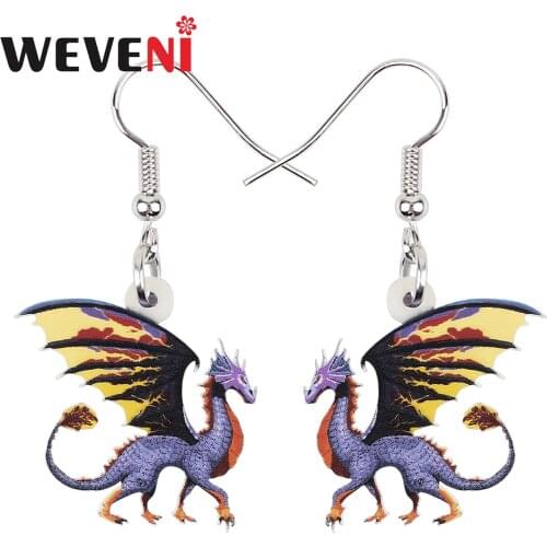 WEVENI Acrylic Cute Dragon Dinosaur Stretching Wings Earrings Long Drop Dangle Fashion Charm Gifts Party Jewelry For Women Girls