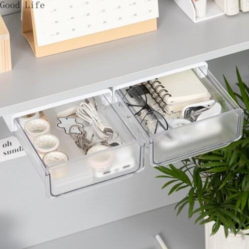 Under The Desk Drawer Desktop Storage Box Home Office Invisible Desk Shelf