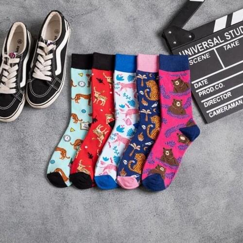 Funny socks Ladies Feet Cute Animals Sika Deer Bear Leopard Art Cotton long socks Japan Harajuku Fashion Women Crew Socks