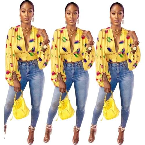 Womens Casual Collared Lantern Sleeve V Neck Cropped Button Down Tunic Slim Fit Shirt Blouse Top