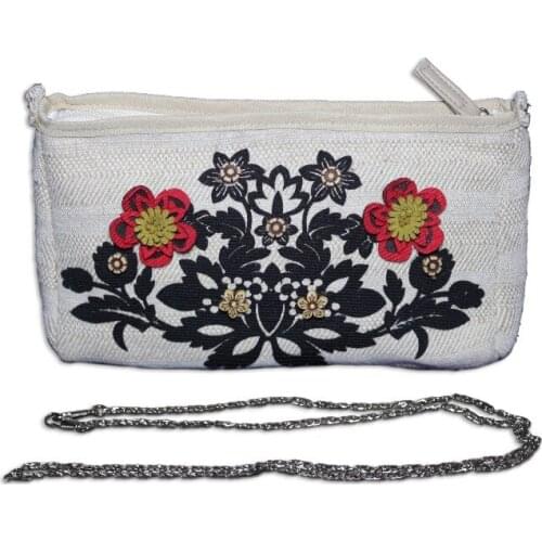2019 Hand Made New designer women Linen handbags female Hand made flowers beads 2 in 1 Purse Chain shoulder zipper Cosmetic bag