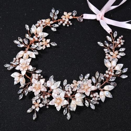 Long Pearl Women Wedding Headbands Elegant Leaf Crystal Hairbands Hair Jewelry Accessories For Bride Head Ornament Decoration