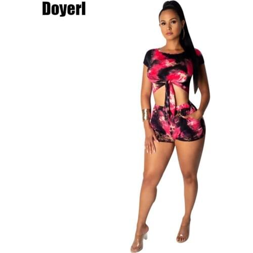 2020 Women Sexy Summer Two Piece Set Shorts and Top Set Sweat Suit Tie Dye T Shirt Women Short 2 Piece Casual Sets Tracksuit