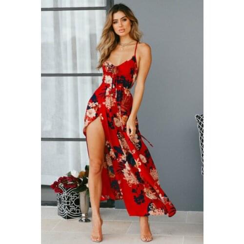2021 Summer Retro Floral Print Dress Sexy Cross Open Back Sleeveless Long Dress Women Beach Lace-up High Waist Dress Vestido