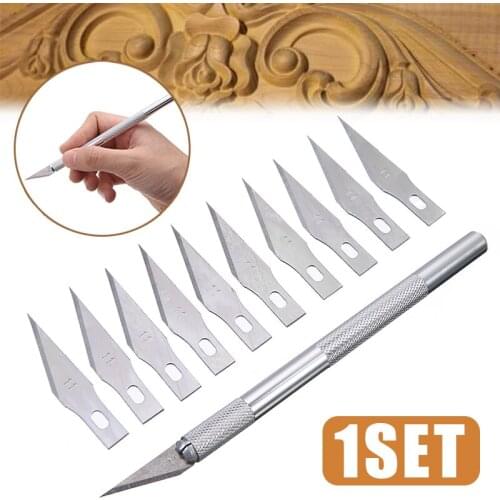 1set Non-slip Cutter Blades Engraving Craft Knife + 10pcs Replaceable Blades DIY Repair Hand Tools
