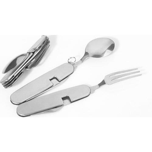 1PC 4 in 1 Outdoor Camping Equipment Folding Cutlery Stainless Steel Cookware Foldable Knife Fork Spoon Bottle Opener KX 235