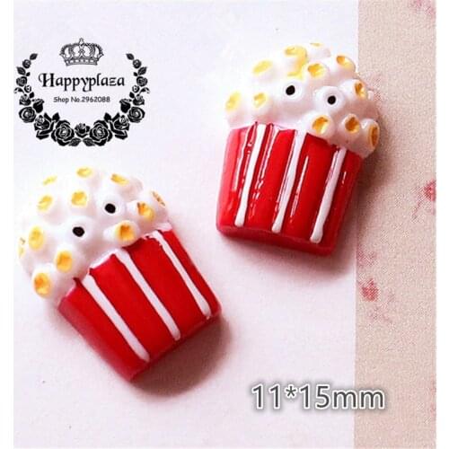 10pcs Cute Resin Facial Expression Popcorn Simulation Miniature Food Art Flatback Cabochon DIY Craft Decoration,11*15mm