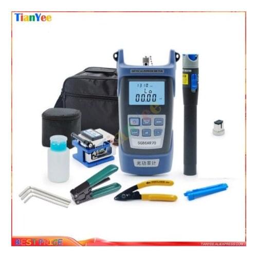 13PCS Fiber Optic FTTH Tool Kit with FC-6S Fiber Cleaver and Optical Power Meter 1MW Visual Fault Locator Wire stripper CFS-2