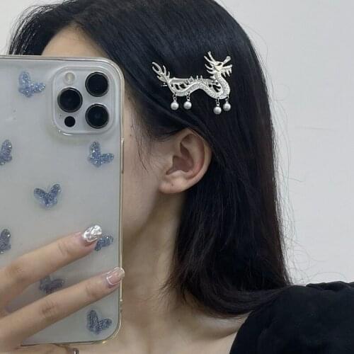 2021 Chinese Silver Color Dragon Hollow Duckbill clip for Women Metal Curved Punk Barrette Hair Accessories Jewelry