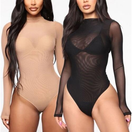 Woman See Through Underwear Mesh Transparent Thong Bodysuit Jumpsuit Long Sleeve Bodysuit Lingerie Nightwear