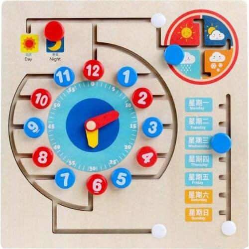 4 In 1 Wooden Clock Calendar Board Toy Kids Early Educational Toys Learning Time Number Week Weather Learning Wooden Toy