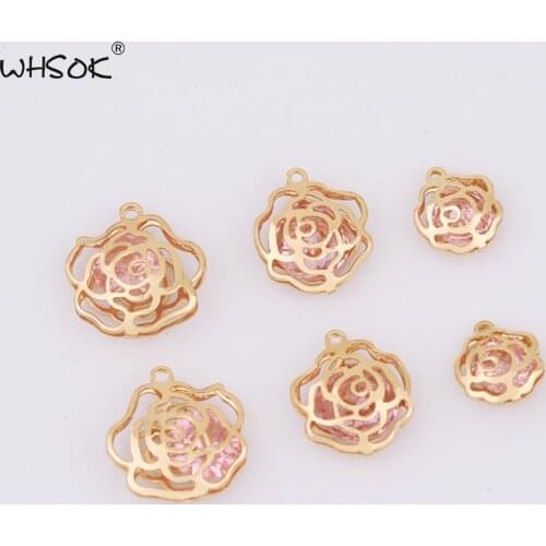 WHSOK 50Pcs Jewelry Accessories/DIY Earrings Making/Flower Shape/Pink CZ Charms/Crystal Pendant For Earrings/Hand Made
