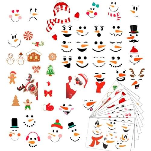 9pcs/set Merry Christmas Wall Stickers Slef Adhesive Cartoon Snowman Pattern Window Glass Wall Decor Art Mural Stickers