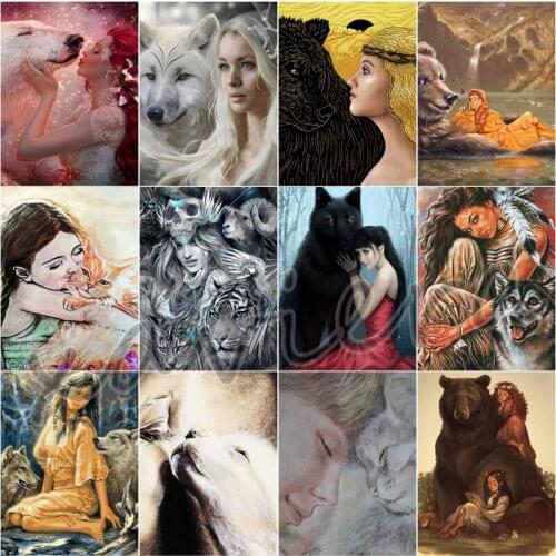 Xaviera Diy 5D Diamond Painting Animal Wolf Besr Girl Full Square Round Drill Cross Stitch Mosaic Rhinestone Handmade Embroidery