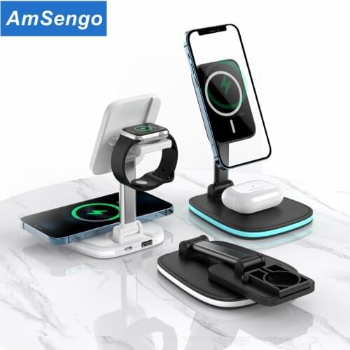 15W Fast Magnetic Wireless Chargers 3 in 1 Charging Station For Magsafe iPhone 12 12 pro Max Charger For Apple Watch Airpods pro