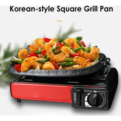 Smokeless Non Sticky Outdoor Barbecue Plate Cooker With Cast Iron Plate And Cast Aluminum Baking Pan And Handles For Grilling