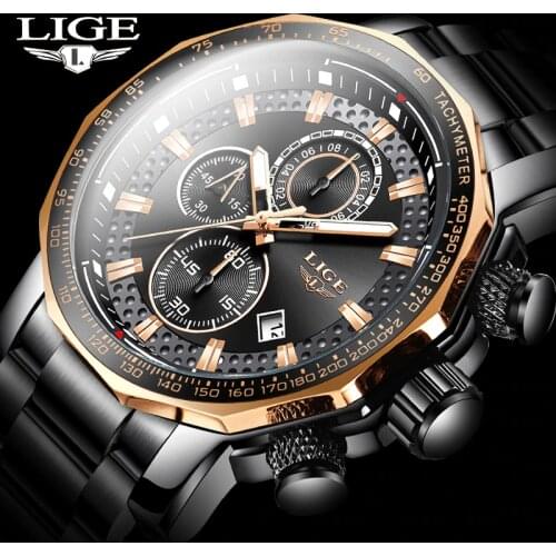 Fashion Mens Watches LIGE Luxury Stainless Steel Waterproof Quartz Watch Men Top Brand Business Chronograph Relogio Masculino