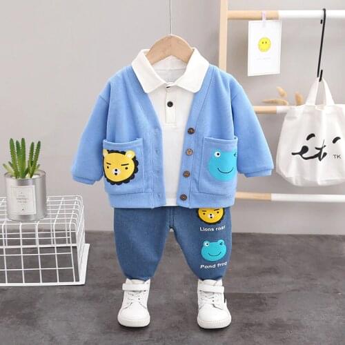 Cartoon Printing Childrens Winter Suit Baby Boy Clothes Suits For Boys Clothing Coat+Shirt+Pant 3 Pieces Set For 1-4 Years Old