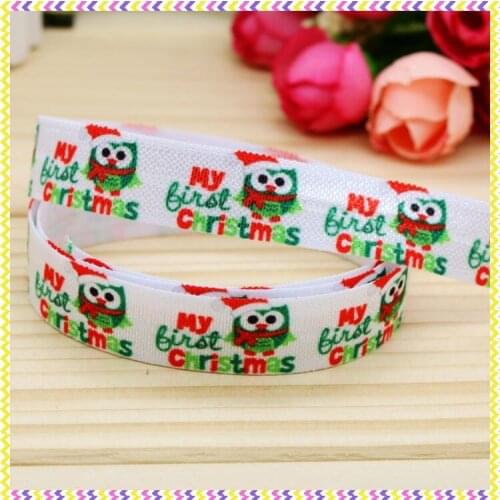 DHK 5/8'' Free shipping Fold Elastic FOE christmas owl printed headband headwear hairband diy decoration wholesale OEM P4845