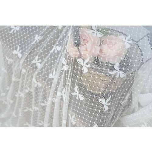GLace 3M/Lot 1.5 m wide mesh gauze bow dot mesh stretch lace fabric DIY wedding accessories TX1584