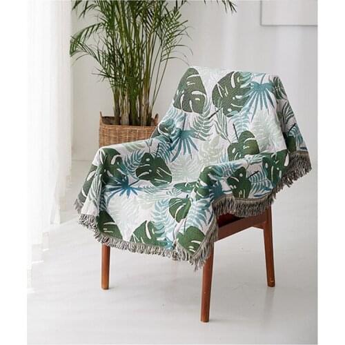 GY4022 Green Leaves Knitted Sofa Throw Blanket Chair Sofa Couch Cover Towel Carpet Plaid Bed Print Bedspread Tapestery