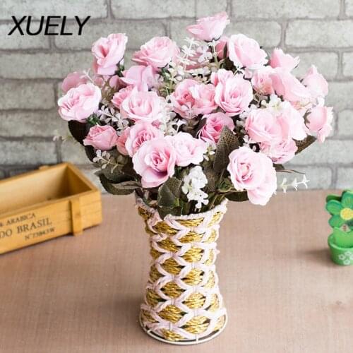 Rose Artificial Silk Flowers High Quality French Roses Fake Flowers Bouquet 12 heads for DIY Wedding Home Accessories gift