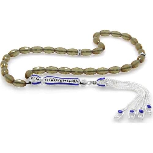 Tesbihane Alpaka Tassels Blue Cabochons Barley Cut Zultanite Rosary