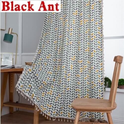 1PC Rod Pocket Pastoral Leaf Curtain Semi-Blakcout For Living Room Door Sheer Curtains Kitchen Jacquard Window Treatment JD1035