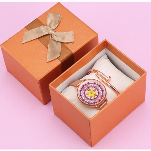 Ladies Watch Set Bracelet Lovely Luxurious Anime Quartz Wrist Watches Mesh Strap Chic Bangle Best Birthday Present Set for Women