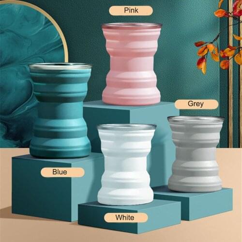 Creative Portable 320ml Silicone Folding Cup with Lid Outdoor Camping Coffee Drink Water Cups