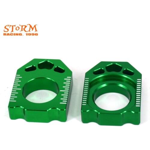 Motorcycle CNC Green Axle Block Chain Adjuster For KAWASAKI KX125 250 03-08 KX250F KXF 250 04-16 KX450F KXF 450 06-16 KLX450R