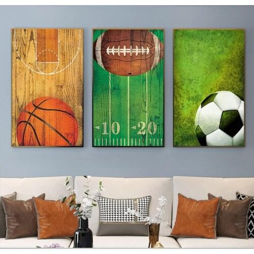 Sports Basketball Football Field Wall Decorative Painting Retro Gridiron Home Bedroom Paintings Room Decoration Boy Wall Art