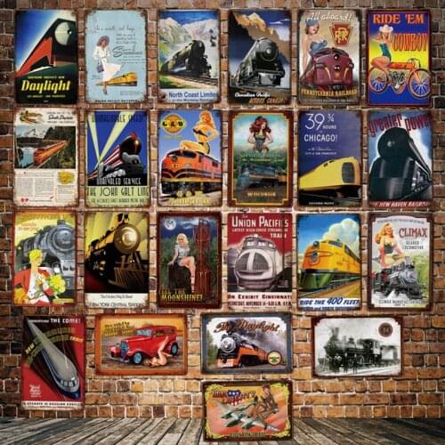 [ DecorMan ] Train Pin up Ride Cow boy Wall sign Custom Poster wholesale Mural Paintings Bar PUB Decor LT-2030