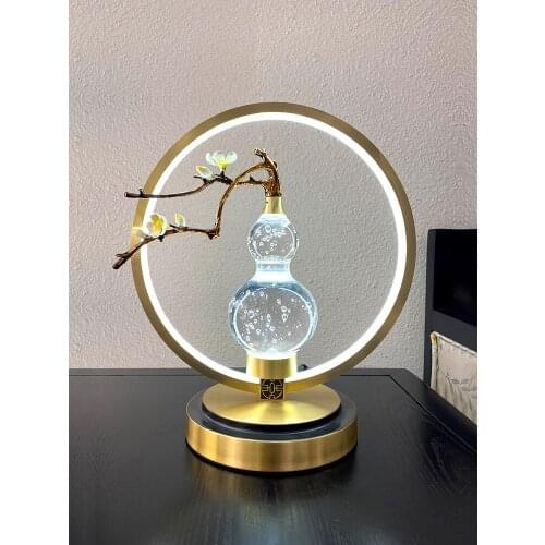 Four Seasons home copper new Chinese style desk lamp modern Chinese style high-grade creative bedside crystal desk lamp
