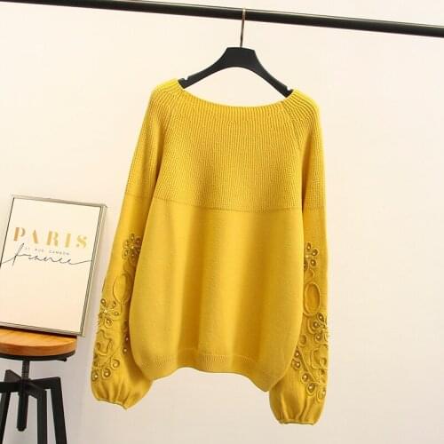 2018 New Autumn Winter Women Fashion Sweaters Beading Embroidered Flower Cashmere Long Sleeve Plus Size Clothes Womens Sweaters