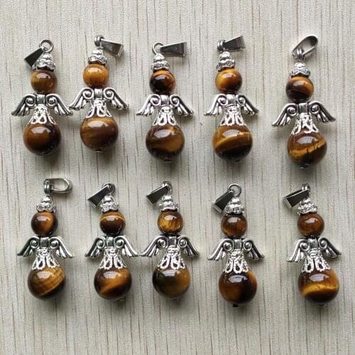 Wholesale 10pcs/lot Fashion natural tiger eye stone angel shape Pendants for Necklace jewelry making free shipping