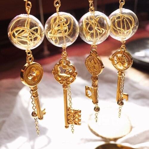 Original Golden Key Shape Dangle Earrings For Women 2020 Hand Blown Wire Glass Ball Unique Drop Earrings Korean Jewelry Earings