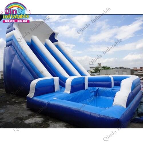 Outdoor kids games inflatable slide with pool,8x4.5x5m giant inflatable water slide for sale