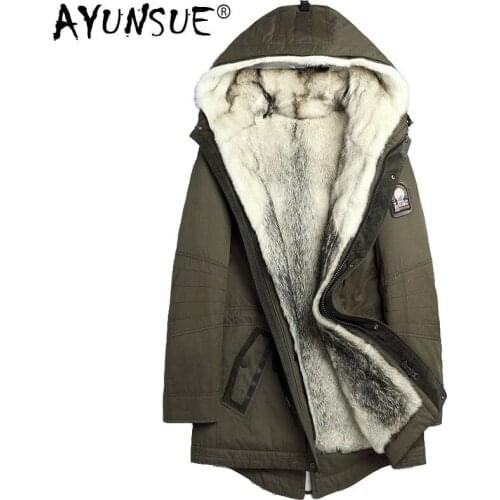 AYUNSUE Parka Real Fur Coat Men Winter Jacket 2020 Natural Raccoon Fur Liner Warm Clothes Long Mens Jackets Parkas 1125 KJ2437