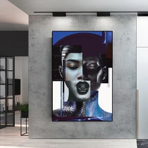 Portrait of Woman In Black Paint Posters An Prints Abstract Sexy Women Wall Picture Fashion Portrait Canvas Painting Home Decor